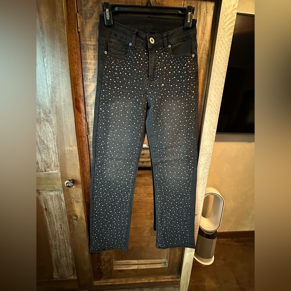 VIP Black Rhinestone Embellished Jeans BNWOT